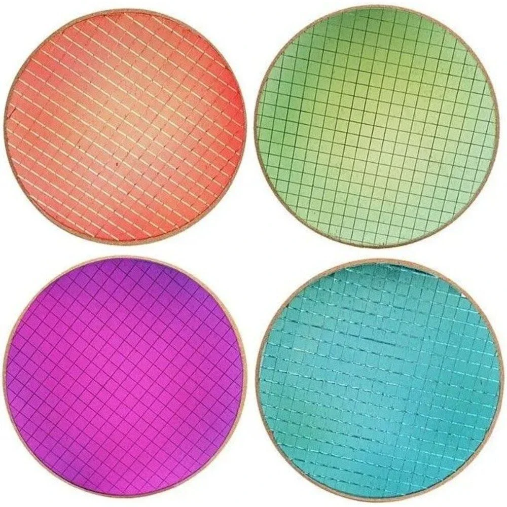 Set Of 4 Disco Coasters Different Colors For Drinks/Beverages W/ Cork Bottoms